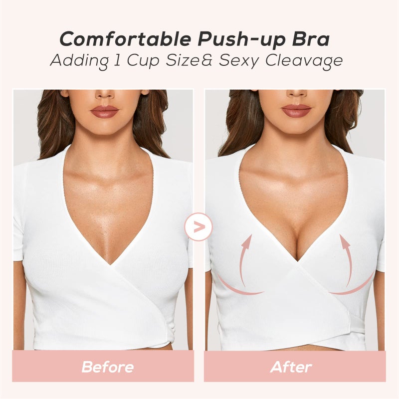 DOBREVA Women's Push Up Bra Racerback Front Closure Bras Plunge Underwire Tshirt Padded Lace Beige 34A - Image 3